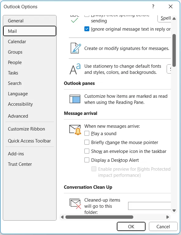 Outlook Message Notifications
